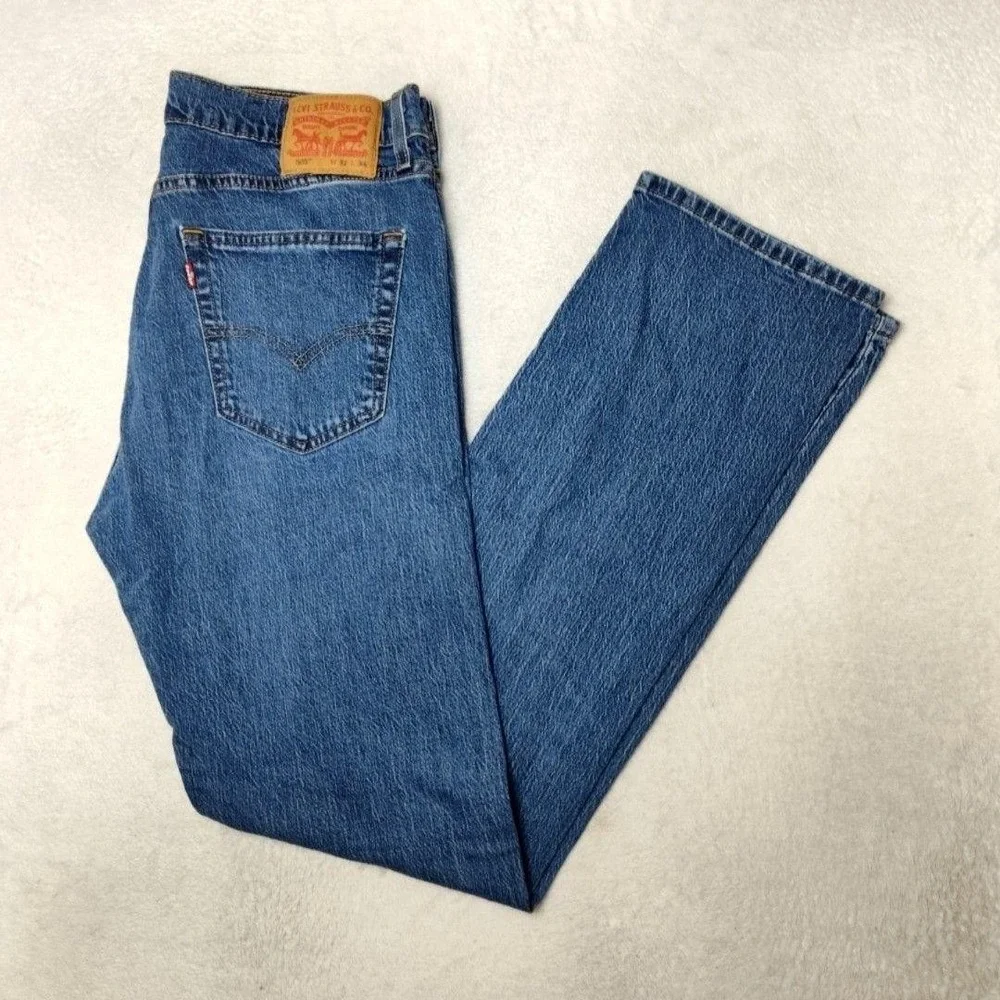 Levis 505 Jeans Mens 32x34 Blue Straight Medium Wash Stretch 5-Pocket Denim